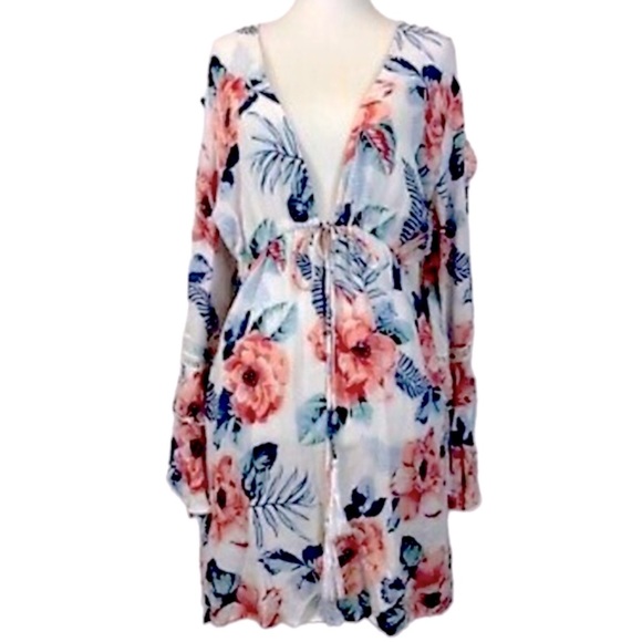 Blue Island floral open front beach dress, - Picture 1 of 7
